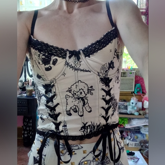 DK kawaii goth creepy cute dbl corset laced top & metal stud skirt set SOLD! - Picture 3 of 15